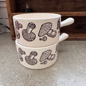 Vintage MCM Mushroom Ceramic Soup Bowls